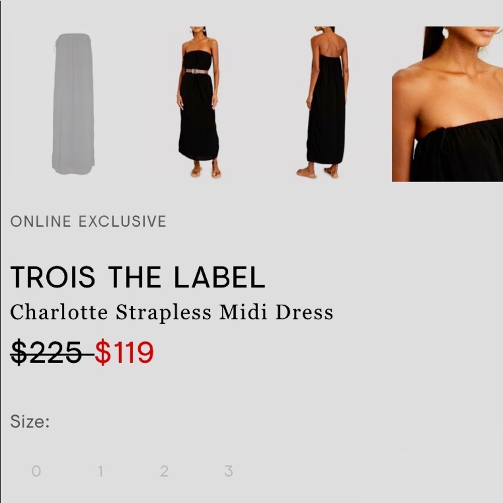 Trois The Label Charlotte Strapless MIDI Dress from Intermix size 1